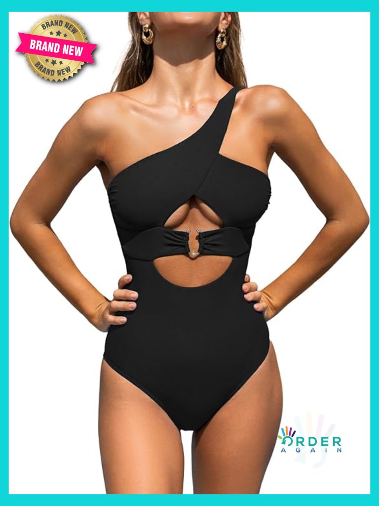 One Shoulder Asymmetrical Cutout One Piece Swimsuit Adjustable Straps